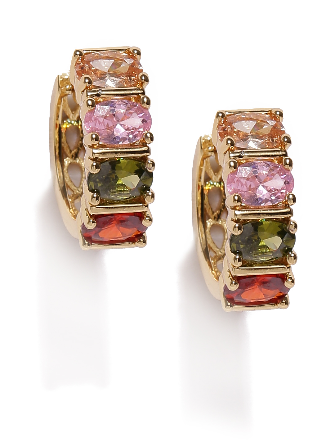 YouBella Multicoloured Gold-Plated Circular Stone-Studded Hoop Earrings